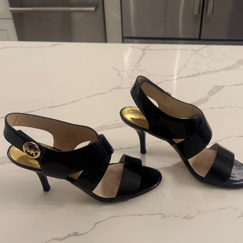Michael Kors Black Patent Leather Open-Toe Slingback Heels 8M